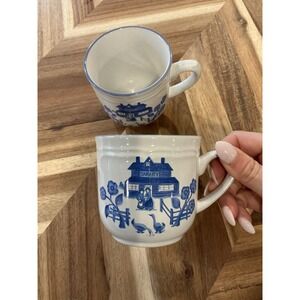 2 Vintage International Tableworks Coffee Cups Blue Mug Bakery Goose Farm Japan‎